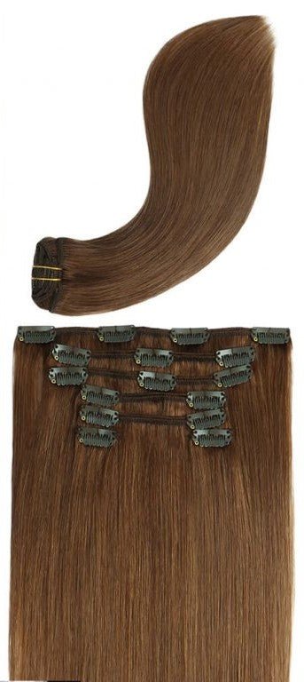 Clip-in Hair Extensions 18 & 20 Inch Chestnut 100% Remy Human Hair Extensions - SMOKKIN