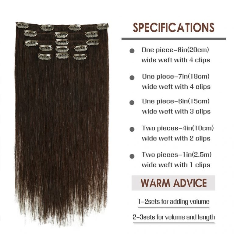 Clip-in Hair Extensions 18 & 20 Inch Dark Brown 100% Remy Human Hair Extensions - SMOKKIN