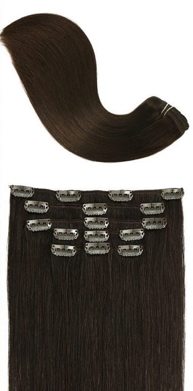 Clip-in Hair Extensions 18 & 20 Inch Dark Brown 100% Remy Human Hair Extensions - SMOKKIN