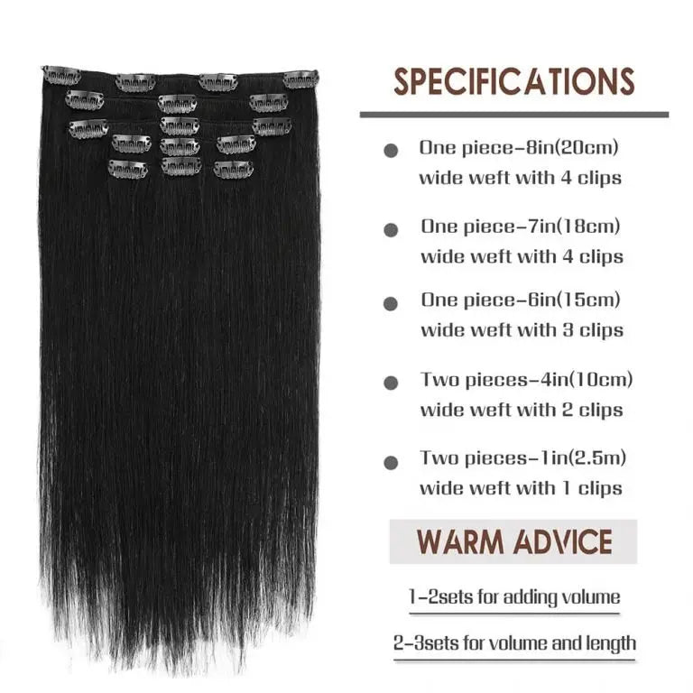 Clip-in Hair Extensions 18 & 20 Inch Jet Black 100% Remy Human Hair Extensions - SMOKKIN