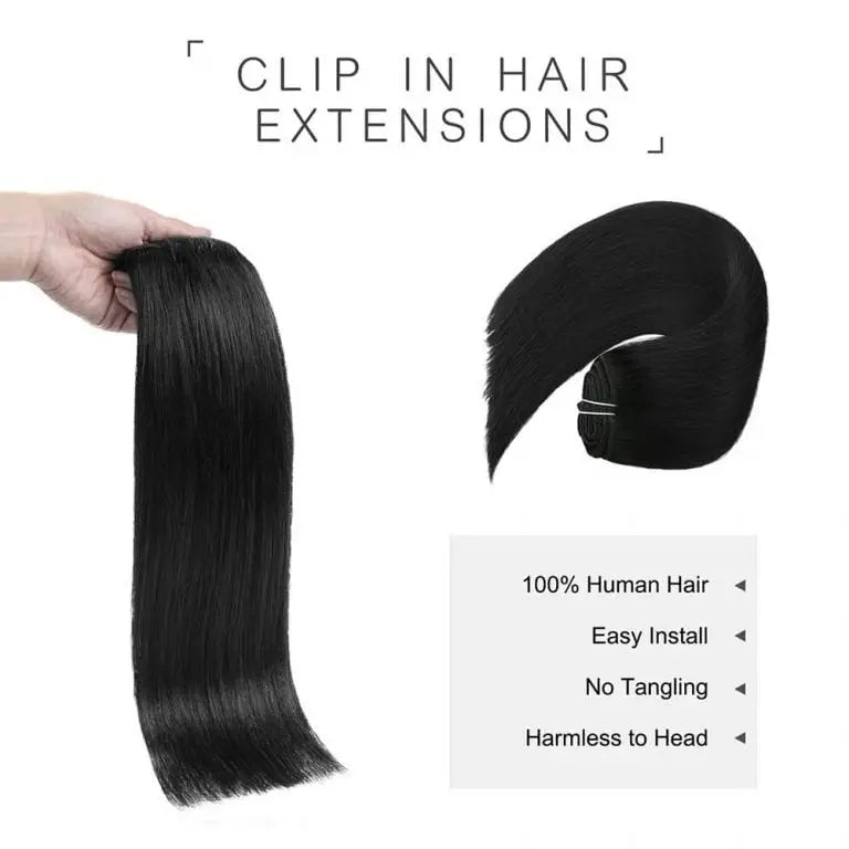 Clip-in Hair Extensions 18 & 20 Inch Jet Black 100% Remy Human Hair Extensions - SMOKKIN