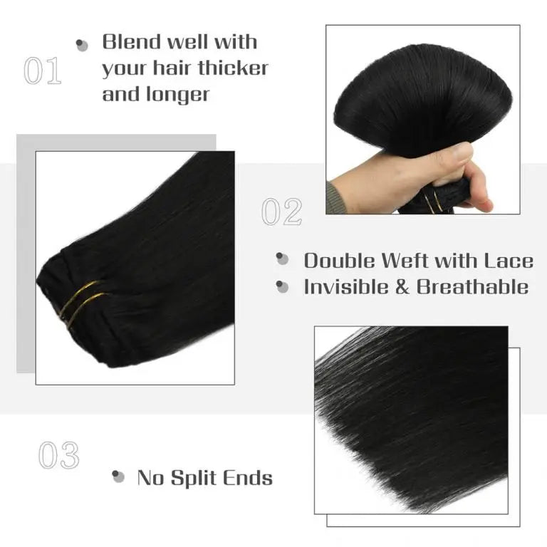 Clip-in Hair Extensions 18 & 20 Inch Jet Black 100% Remy Human Hair Extensions - SMOKKIN