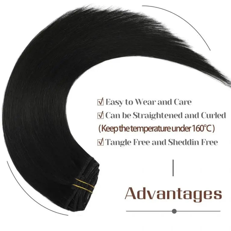 Clip-in Hair Extensions 18 & 20 Inch Jet Black 100% Remy Human Hair Extensions - SMOKKIN