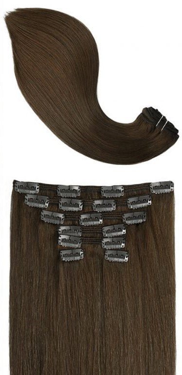 Clip-in Hair Extensions 18 & 20 Inch Medium Brown 100% Remy Human Hair Extensions - SMOKKIN