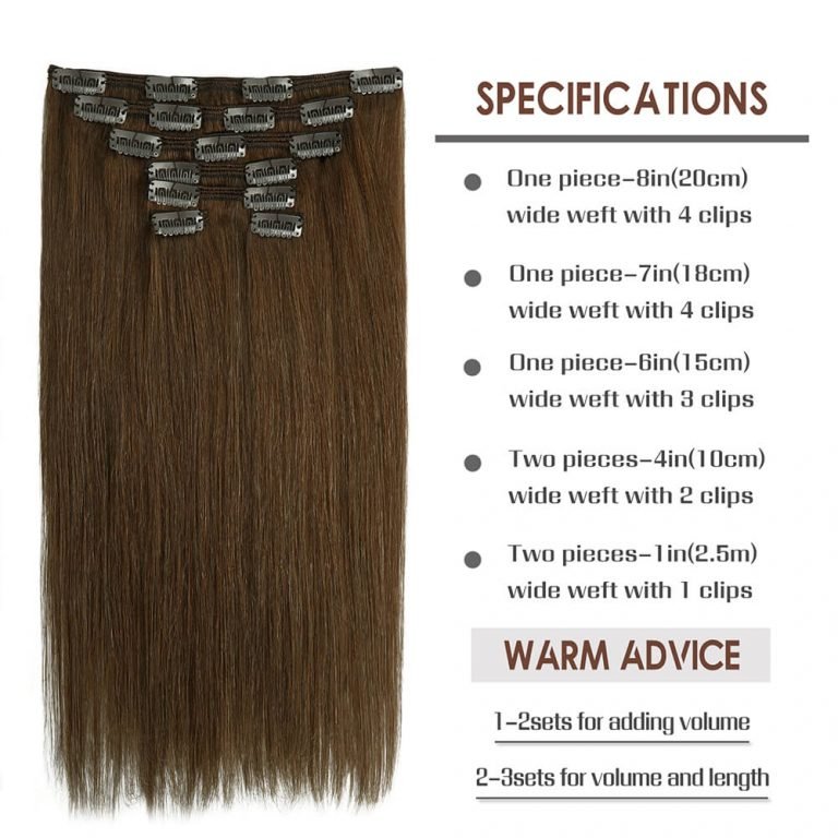 Clip-in Hair Extensions 18 & 20 Inch Medium Brown 100% Remy Human Hair Extensions - SMOKKIN