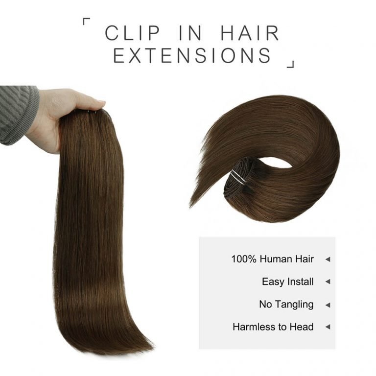 Clip-in Hair Extensions 18 & 20 Inch Medium Brown 100% Remy Human Hair Extensions - SMOKKIN