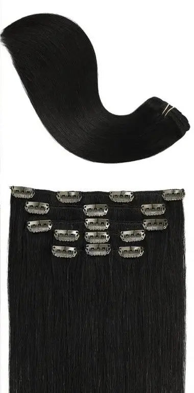 Clip-in Hair Extensions 18 & 20 Inch Natural Black 100% Remy Human Hair Extensions - SMOKKIN