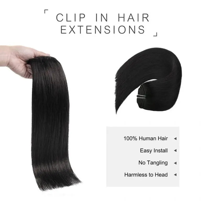 Clip-in Hair Extensions 18 & 20 Inch Natural Black 100% Remy Human Hair Extensions - SMOKKIN