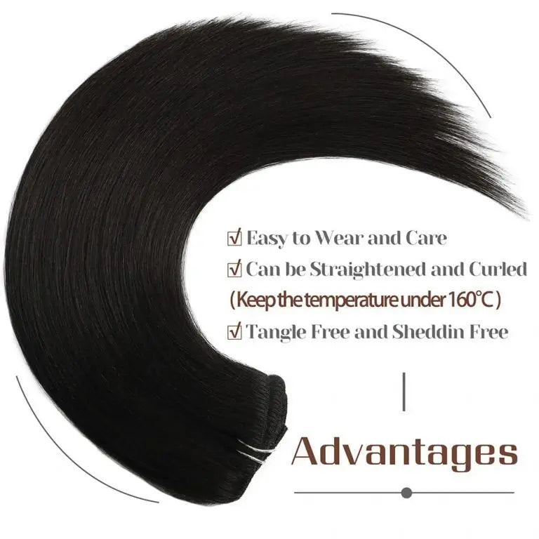 Clip-in Hair Extensions 18 & 20 Inch Natural Black 100% Remy Human Hair Extensions - SMOKKIN