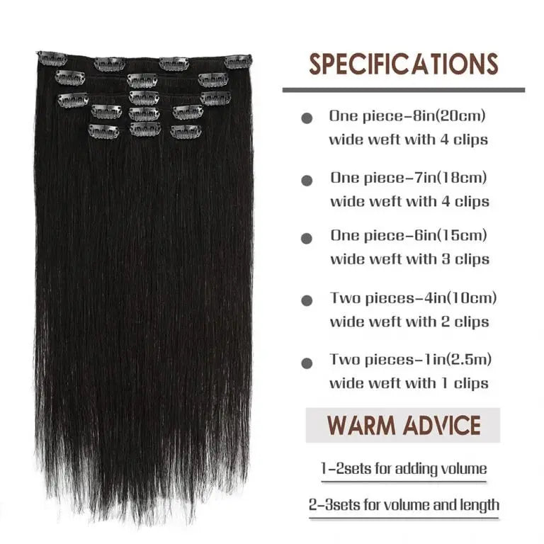 Clip-in Hair Extensions 18 & 20 Inch Natural Black 100% Remy Human Hair Extensions - SMOKKIN